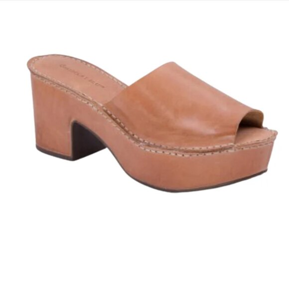 Chocolat Blu Glorey Camel Tan Open Toe Leather Platform Sandal Clog Sz 9 - Picture 2 of 11